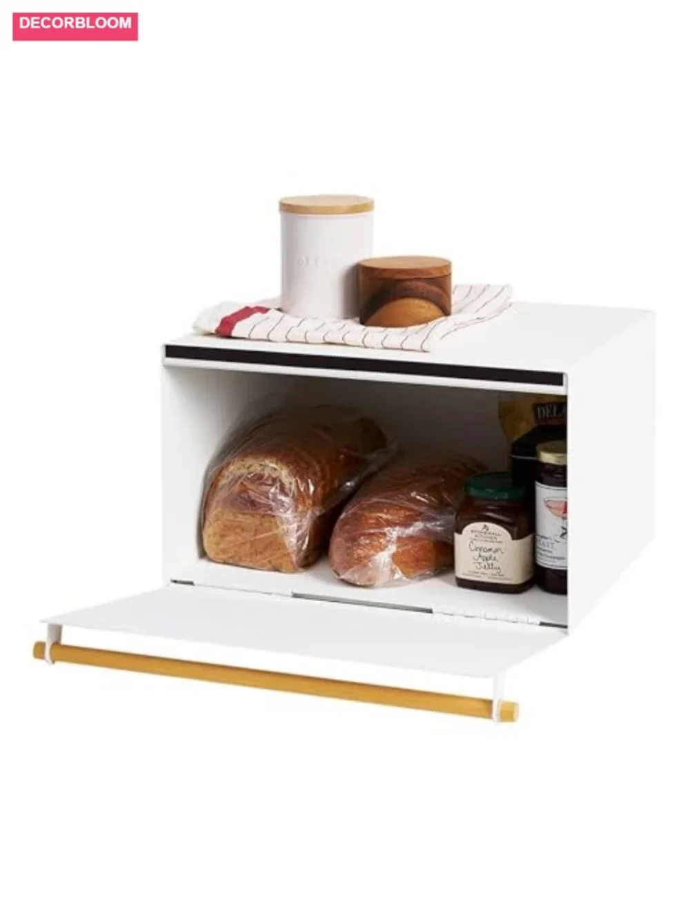 Modern Bread Box Steel + Wood Countertop Storage White